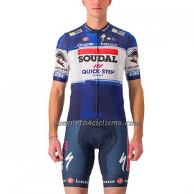 Completo Maglia + Pantaloncino con bretelle 2023 Soudal Quick-Step Manica Corta Blu Bianco